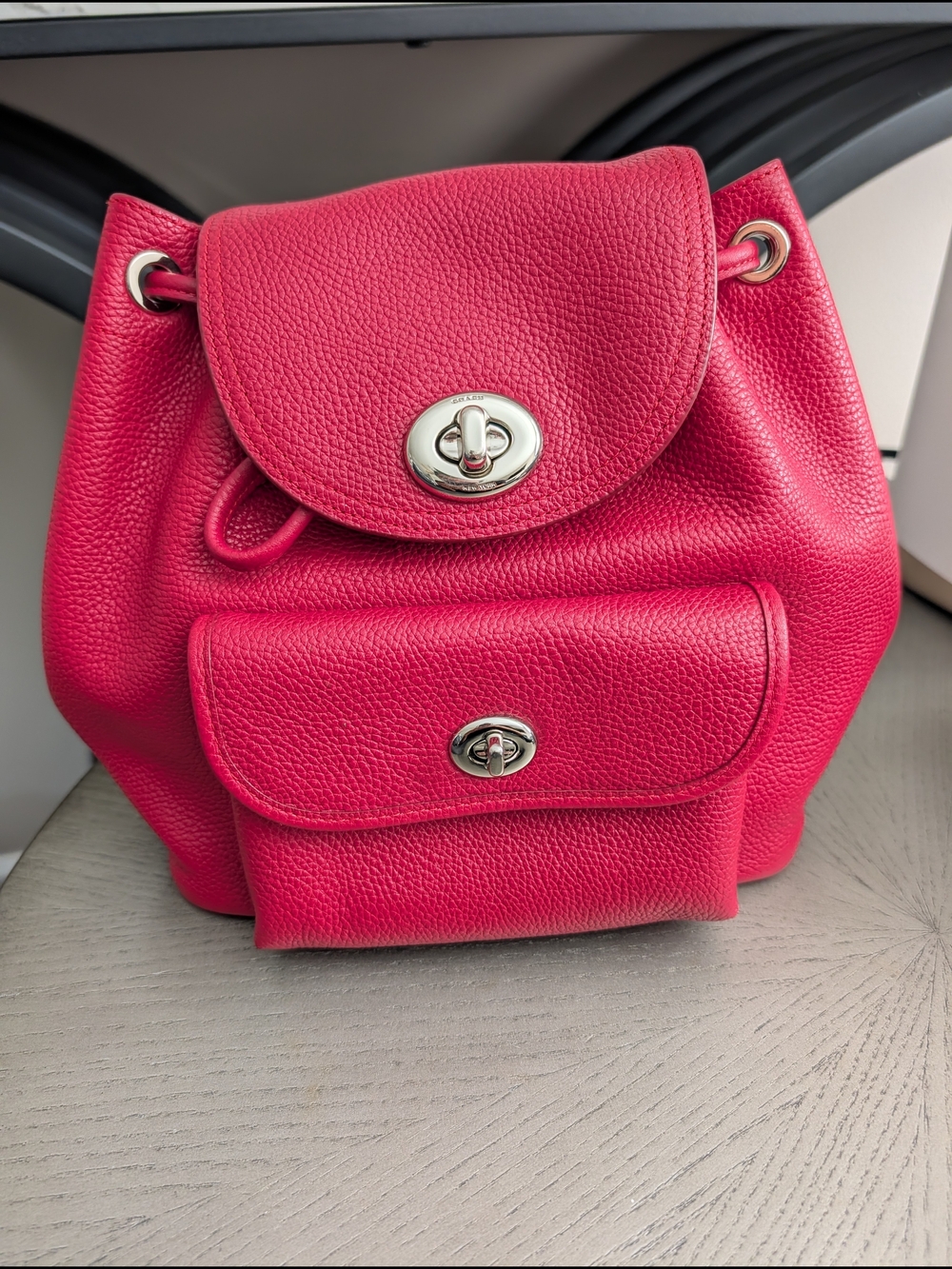 Coach Gently Use Red Pebbled Leather Mini Drawstring Backpack